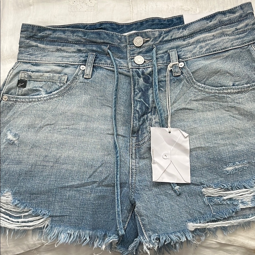 KanCan Blue Distressed Jean Shorts Raw Hem